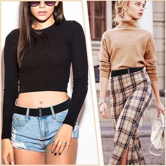 1 stk usynlige belter for kvinner, elastisk belte for kvinner, justerbart elastisk belte med flat spenne, usynlige midjebelter for jeans, bukser, kjoler, svart black
