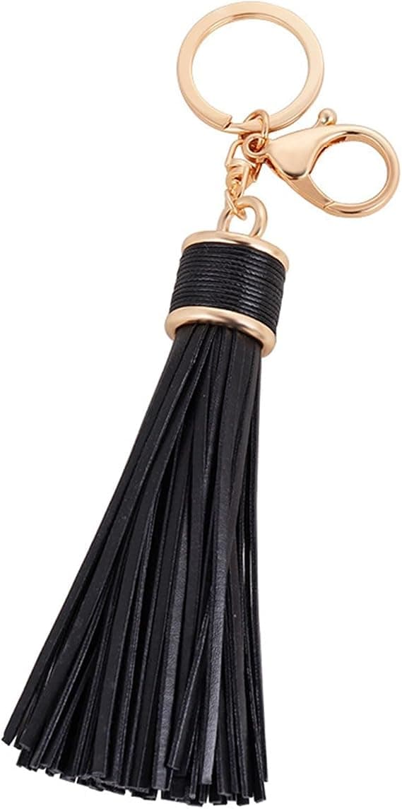 1 st nyckelring med lädertofs PU-läder tofs nyckelringar, svart, 20 cm black