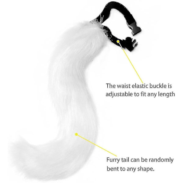 Konstgjord Pälsräv Svans Katt Varulv Cosplay Kostym Set Plysch Mask Fluffiga Tassar Handskar Halloween Jul white