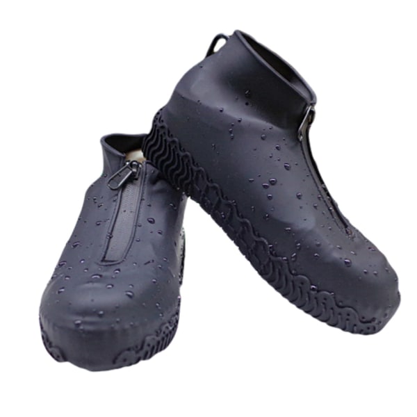Återanvändbara skoöverdrag, 1 par vattentäta skoöverdrag i silikon Återanvändbara, vikbara halkfria regnskoöverdrag med dragkedja för utomhusskoskydd, 29 cm