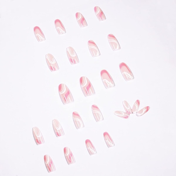 Kiste Falske Negle med Lim Stifter, Nude Pink Medium Falske Negle, 24PCS Luvehandicraft Korte Ballerina Akryl Tryk På Negle, Stick On Negl