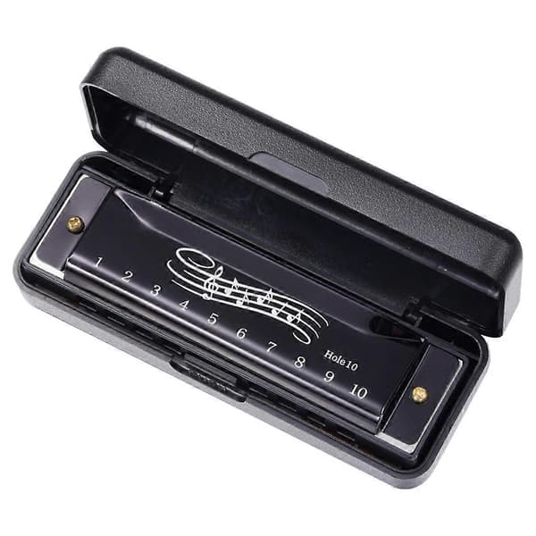 Harmonika i C-dur, 10-hullers Blues-Harp Diatonisk Harmonika 20 Toner Sort