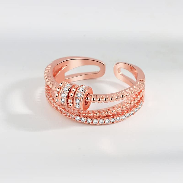 Threanic Triple-Spin Ring Selvstimulerende Anti-Angst Ring til Min Datter Feelief Zirconica Triple Fidget Ring Justerbar Åben Spinner Ring