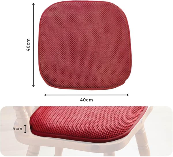 Matstolskudde i Memory Foam (2-pack) – Halkfri Design – 40 x 40 cm, röd. red