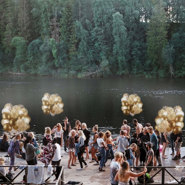60-pack guldballonger + guldkonfettiballonger med band | Guldballong | Guldlatexballonger | Gyllene ballonger | Vita och guld ballonger 12 tum