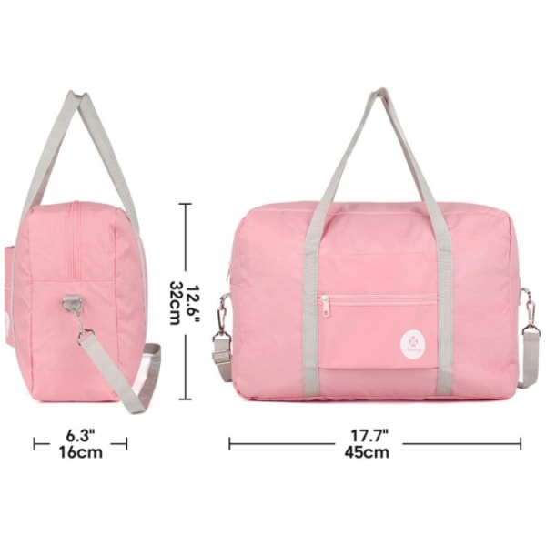 Stor kabinbagasje for flyselskaper, sammenleggbar reiseduffelbag, holdall, tote, håndbagasje, overnatting for kvinner og menn (rosa)