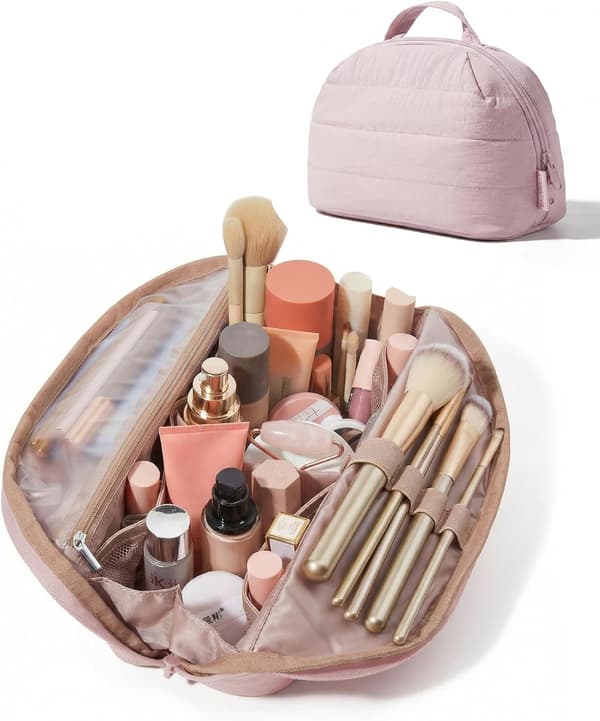 1 Reisesminkeveske – Flat, sammenleggbar design – rosa pink