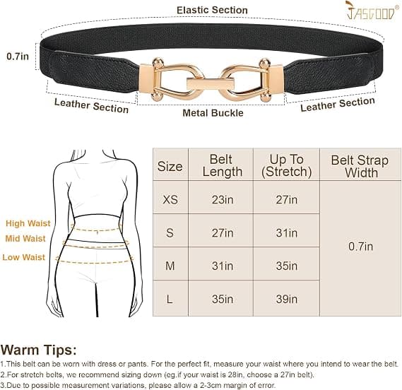 Kvinnors smala elastiska bälte för klänningar, tunt retro stretchbälte med guldfärgat spänne 2-pack, svart, brunt, 90cm 90cm black+brown