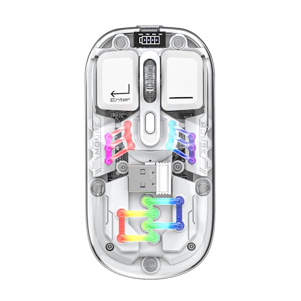 Transparent trådløs mus 3 tilstande (BT5.1/BT5.1/2.4G) Bluetooth mus lydløs genopladelig silm bærbar mus white