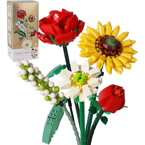 Mini tegelsten blombukett byggsatser, konstgjorda blommor, gör-det-själv unik dekoration hem