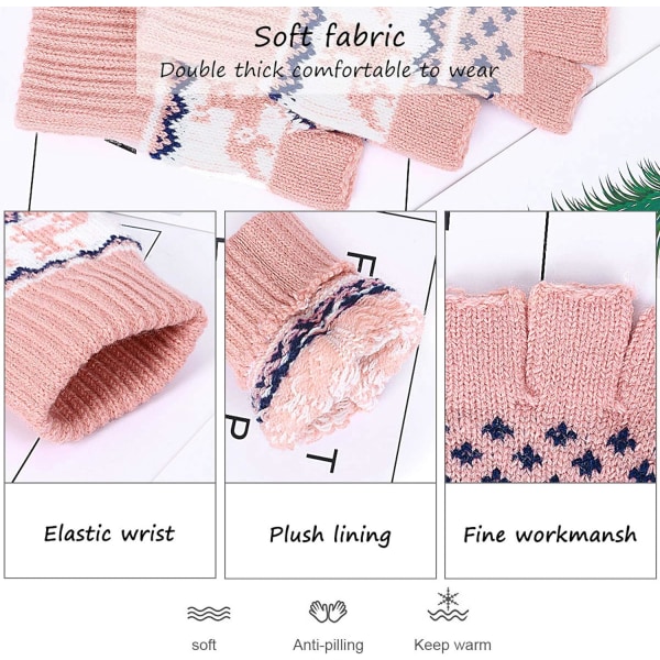 Fingerless Gloves - Womens Winter Warm Gloves Half Finger Mittens Knitted Gloves Wool Mittens For Cold Weather Windproof