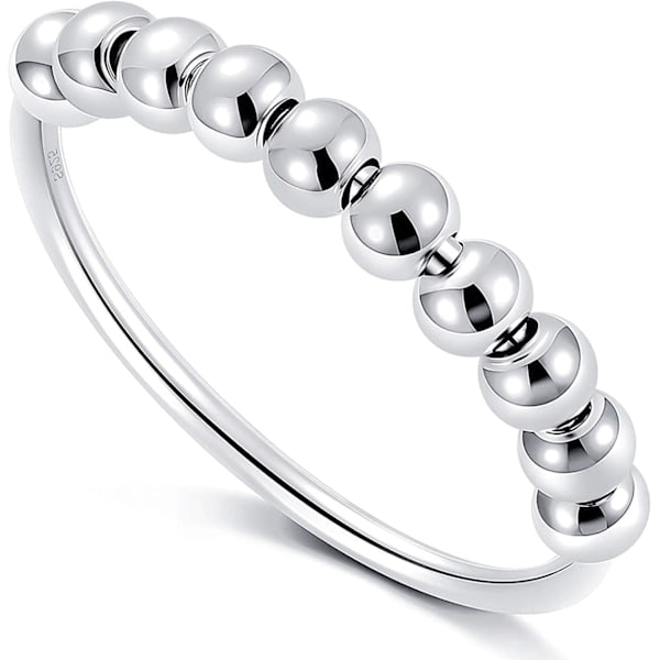925 Sterling Sølv Anti-Angst Ring til Kvinder og Mænd, Angstlindringsring, Fidget Spinner Ring med Perler (7)
