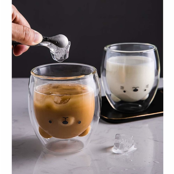 Kopper Kaffe Te Glas Drikkeglas Kaffeglas Dobbeltvægget isoleret glas Espressokop Krus Fødselsdagsgave (bjørn)
