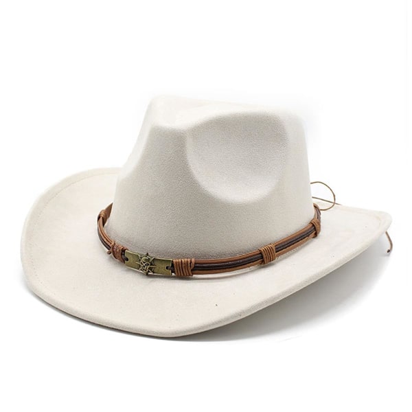 Cowboy Hat for Women and Men Western Suede Hat Panama Hat Cowboy and Cowgirl Hat Felt Wide Brim Fedora Hats -White