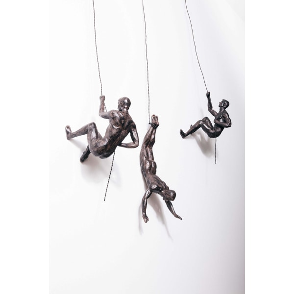 3x Bronze Klatring Rapellering Mænd Trio Hængende Ornamenter Figurer Sæt med tre klatrere