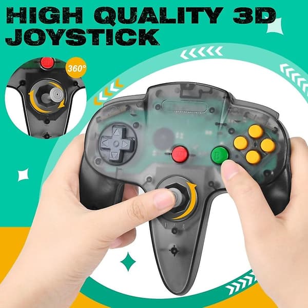 Klassisk kablet controller joystick kompatibel med Nintendo-64 N64 spilsystem transparent sort black