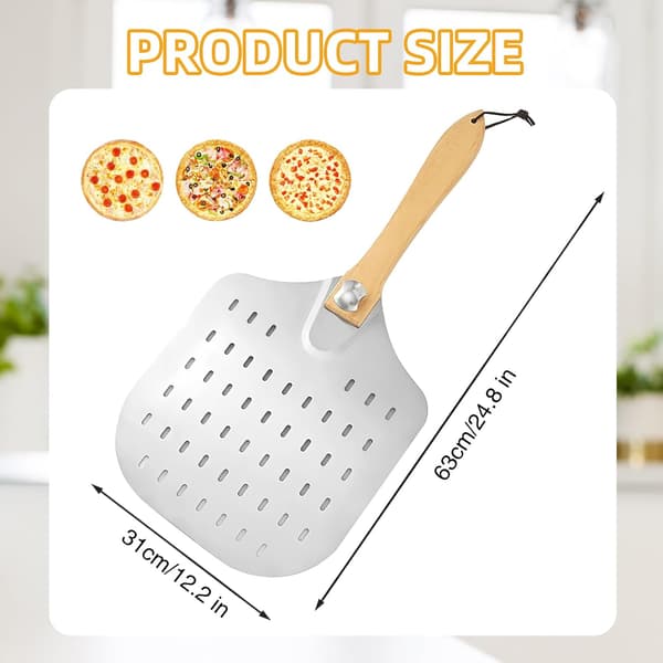 Perforeret pizzaspade 12 tommer aluminium metal pizzaspade pizzaspade til bagning af pizzaer og håndværksbrød