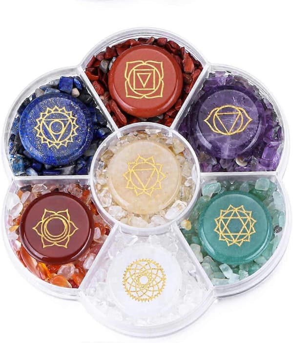 Chakra Reiki helbredende krystaller og sten sæt Chakra symboler polerede håndsten tumblede chips krystaller sæt af 7 til yoga meditationsterapi