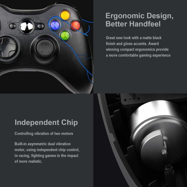 Trådløs controller til Xbox 360, Xbox 360 Joystick Trådløs spilcontroller til Xbox & Slim 360 PC (sort)