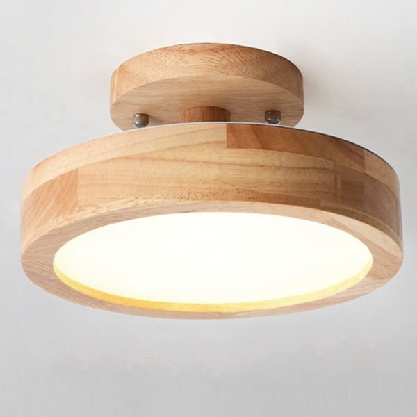 LED Trä Rund Taklampa, 12W Ø23cm Modern Träbas Inomhus Rund Infälld Montering, 3 Färger Dimbar Taklampa