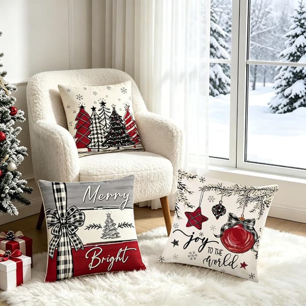 Juleputetrekk 45x45 cm, sett med 4, snømann og reinsdyr