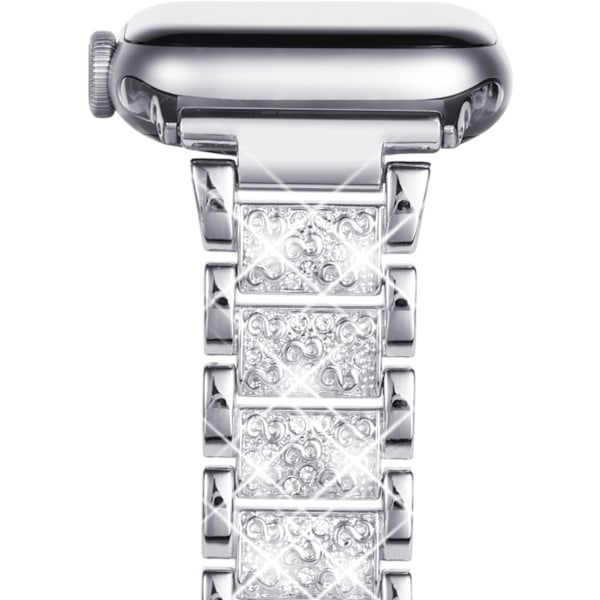 Yhteensopiva Apple Watch -rannekkeen kanssa 38mm 40mm 41mm, naisten kimalteleva bling-kristalli ruostumattomasta teräksestä valmistettu linkkirannekorun vaihtoranneke iwatch-sarjalle silver 38/40/41MM