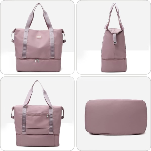 Reise Duffel Tote Bag, Vanntett Skulder Weekender Bag for Kvinner og Menn Svømme Sports Reise Gym Bag, Sammenleggbar og Utvidbar Bag Lett pink