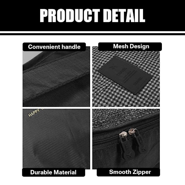 6PCS Reisearrangør Pakkeposer Pakkekuber Sett Holdbare Reisebagasjearrangører Koffertoppbevaringsposer Kompresjonsposer