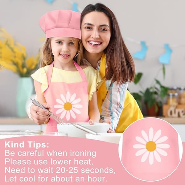 Barnförkläde och kockmössa set Barnförkläde justerbart, Barnkocksmålning för matlagning bakning, rosa pink
