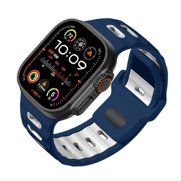 Tyylikäs silikoniranneke Apple Watch 42/44/45/46/49mm -kelloon Blue + White
