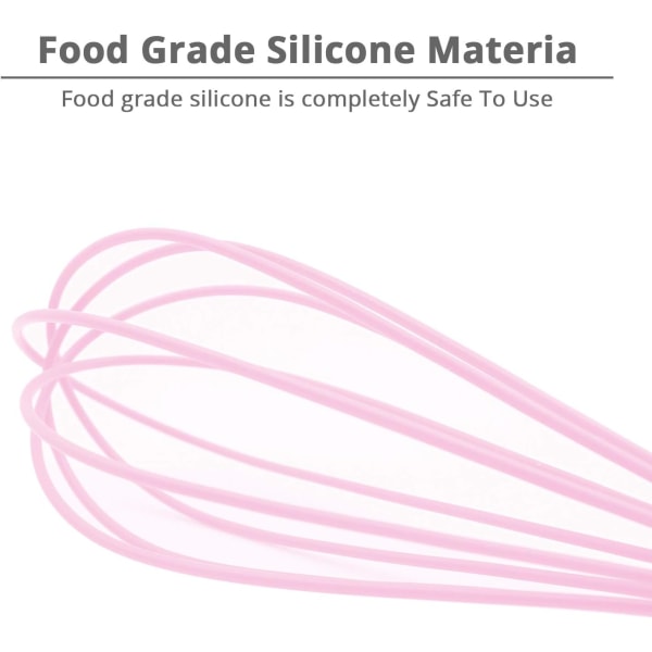 Køkken silikone piskeris, ballon mini piskeris, rustfrit stål & silikone non-stick belægning håndæg mixer (lyserød, 10 tommer)