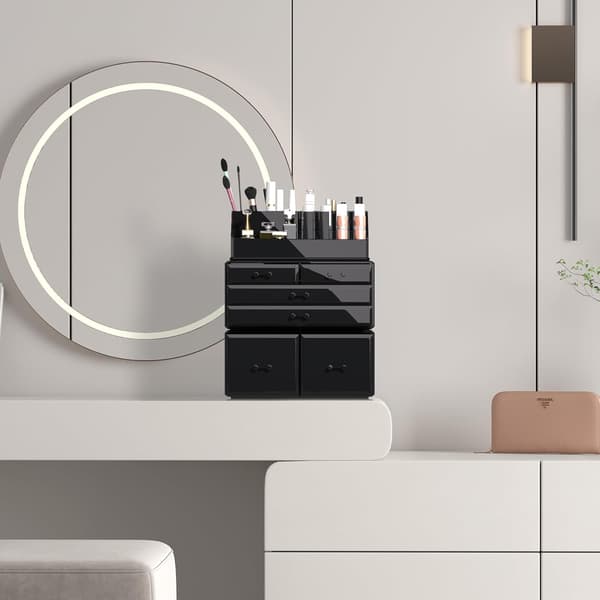 Makeup Organizer 3 delar Kosmetisk förvaringslåda med 6 lådor (Svart)