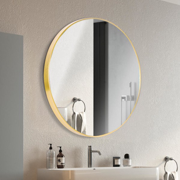 Rund väggmonterad badrumsspegel smink spegel ram spegel lämplig för badrum vardagsrum sovrum (50cm, guld)