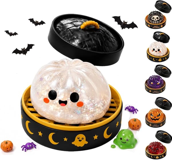 Halloween Spooky Ghost Dumpling Squishies Legetøj, Dumplings Stressbolde til Voksne Fidget Legetøj med Damper, Beroligende Fidget Sensorisk til Helligdage & 16#white