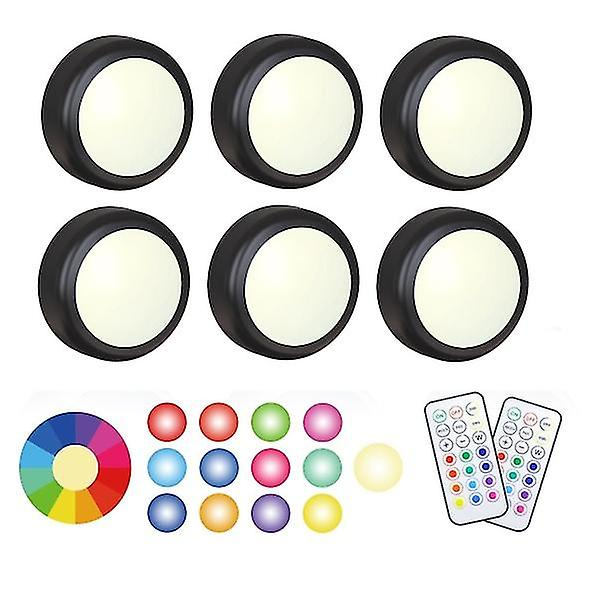 Led-spots 6 stk med 2 fjernbetjeninger Rgb-design Mange farver Sort black
