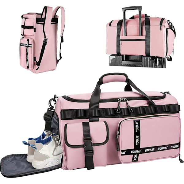 Kuntosalilaukku Urheilukassi Kengätaskulla Kuntosalilaukku Viikonloppumatkalaukku Märkätaskulla 2 in 1 Reppu Laukku Suuri Kapasiteetti Taitettava pink