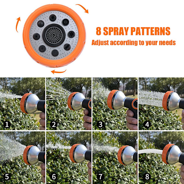 Spray Gun Set, 8 Spraymønstre Hage Slange Dyse, Høytrykks Hage Slange Rør Spray Gun, Perfekt for Vanning av Planter, Plen, Bilvask, Dusj Kjæledyr