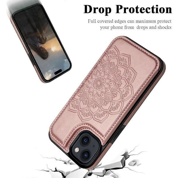 iPhone 15-deksel med kortholder, blomstret magnetisk flippdeksel til iPhone 15 lommebokdeksel for kvinner