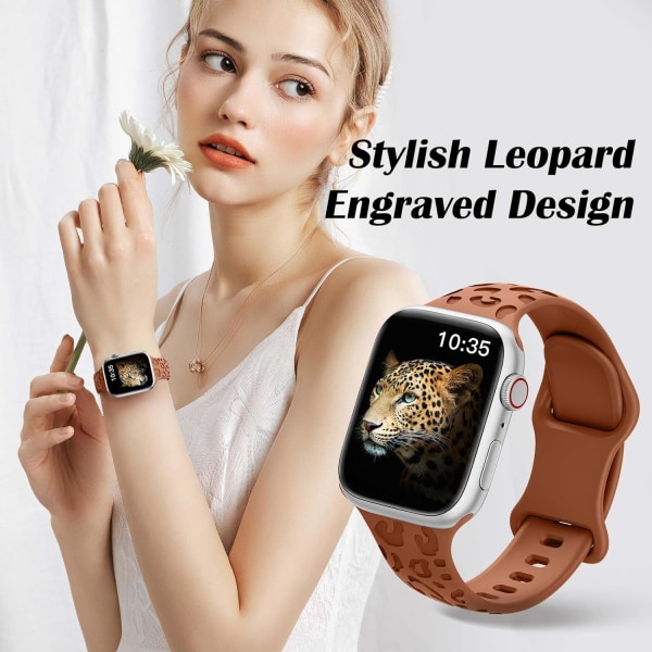 Leopardmønstret myk silikonrem kompatibel med Apple Watch-reimer 38mm 40mm 41mm kvinner menn, erstatningsreimer for Apple Watch brown 38/40/41MM