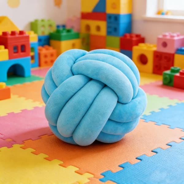 1 stk. knyttet kuglepude, knudepude til sofa - blød dekorativ pude, rund (blå, 20 cm) blue
