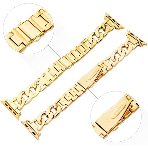 38/40/41/mm 42/44/45mm Dam Guld Klassisk Kedja Smartwatch Band Kompatibel för Apple Watch Series Band 9/8/7/SE/6/5 Elegant Ersättningsrem GOLD 38/40/41MM