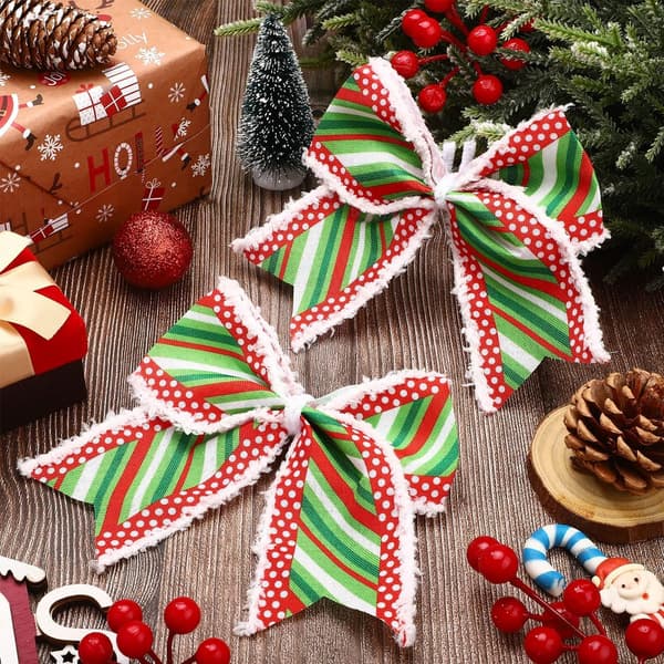 24-delars rött och grönt julrosettset – Lämpligt för julgranar, kransar, julfester och presentinslagning (randig stil), 15 cm