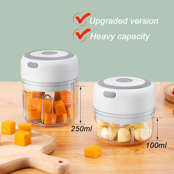 Elektrisk hvidløgshakker, 250 ml grøntsagshakker, løghakker, bærbar lille foodprocessor - 250 ml hvid