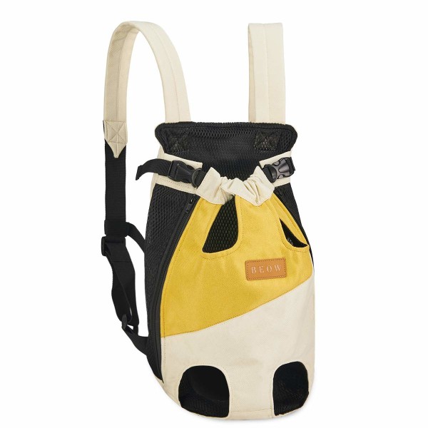 Hundbärarryggsäck för små medelstora hundar, katter, justerbar resväska för sällskapsdjur med frontbröst, ventilerande mesh （XL，gul & vit）