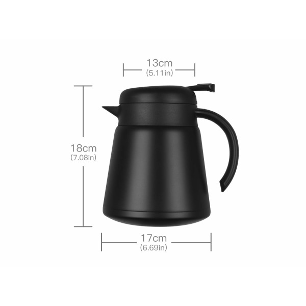 800 ml 304 18/10 thermal teräksestä valmistettu lämpökarahvi/kaksiseinäinen tyhjiöeristetty kahvipannu, jossa painonapin yläosa, yli 12 tunnin lämmön- ja kylmänkesto, BPA-vapaa