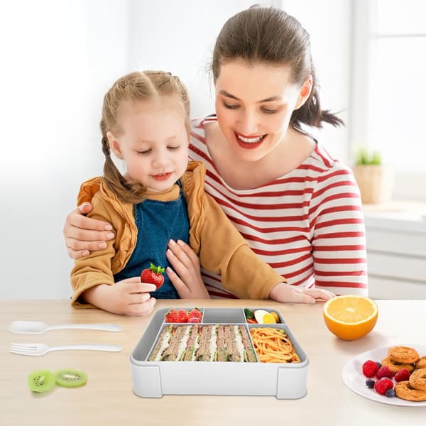 Bento matboks barn, Bento matboks voksne med 5 rom og 1 salatdressingbeholder (1 stk, grå, 23*17*4,8 cm) gray