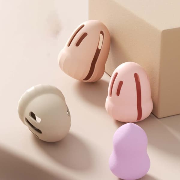 Silikonhållare för sminksvamp 2-pack kompatibel med resevänligt fodral med elastisk öppning och andningsbar design rosa Pink
