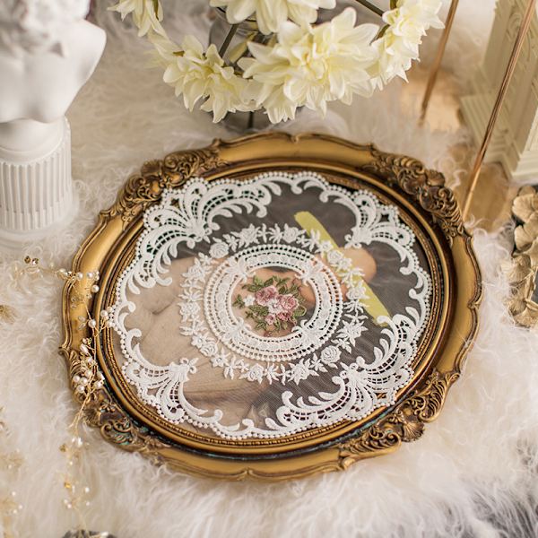 1 Stk Spisebord Broderi Dækkeserviet Europæisk Stil Blondestof Beige