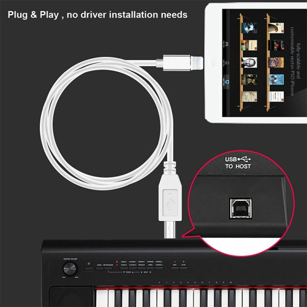 Lightning til Type-B MIDI Keyboard Converter USB 2.0-kabel for i