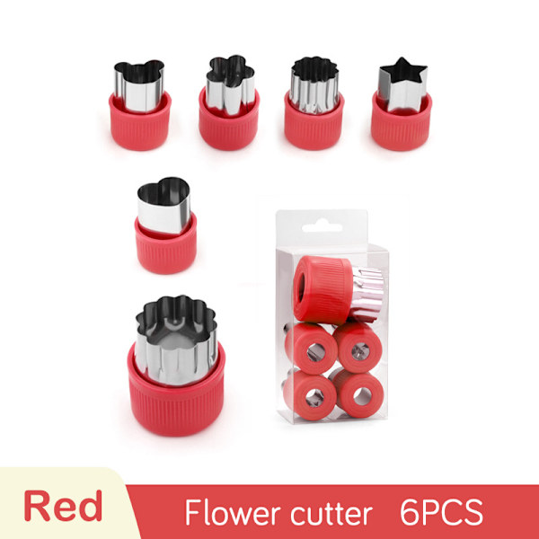 Grönsaksfrukt ter Rostfritt stål Blommor Tecknad Form Form 6pcs-Red